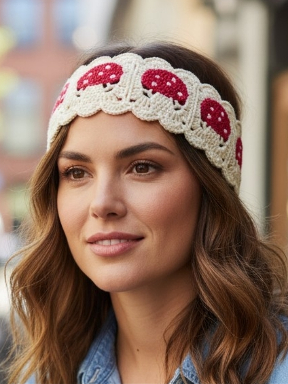Whimsical Crochet Headband with Red Mushrooms